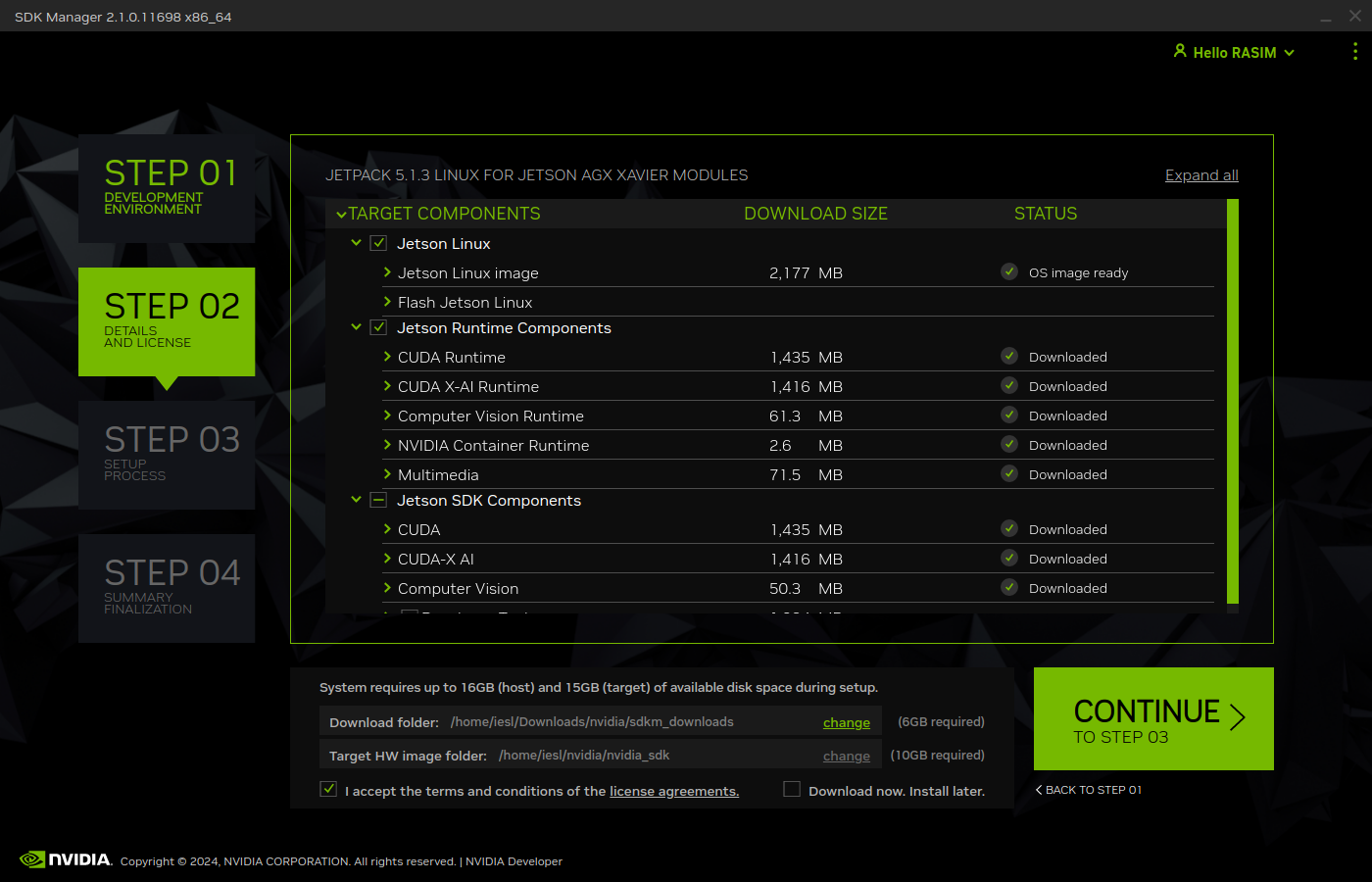 Select JetPack and components